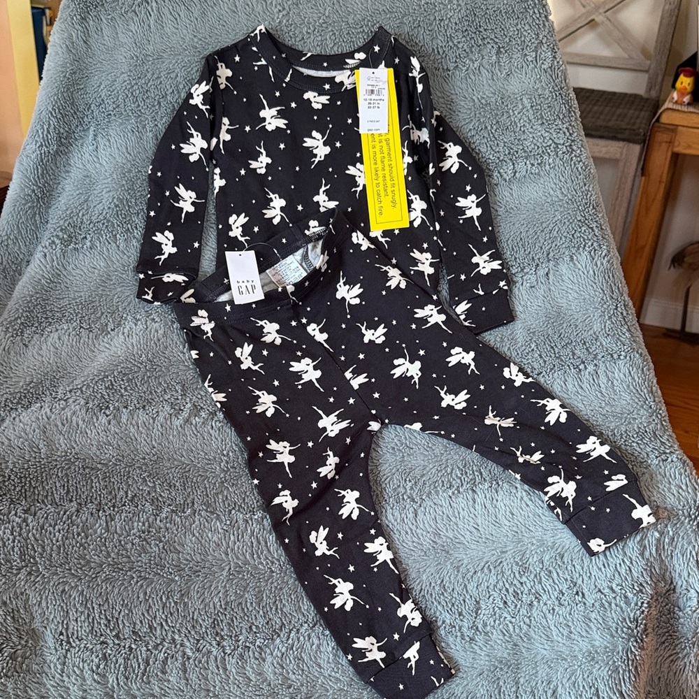 GAP Kids Black Pajama Set with White Fairy Print
